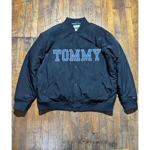 Tommy Jeans Bomber Jacket Men's Size XL Black Logo Lined Long Sleeve Snap Front